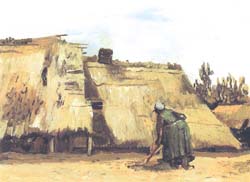Cottage with Woman Diging
