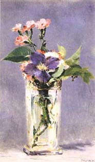 Pinks and Clematis in a Crystal Vase